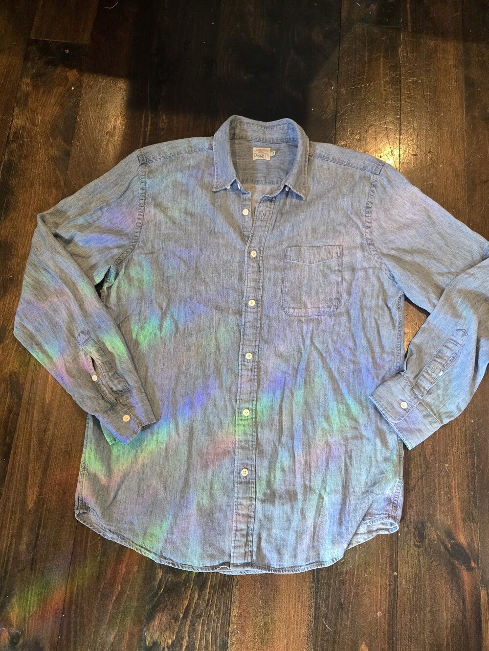 Faherty Brand Men's Lightweight Chambray Button Down Shirt Blue Size LARGE